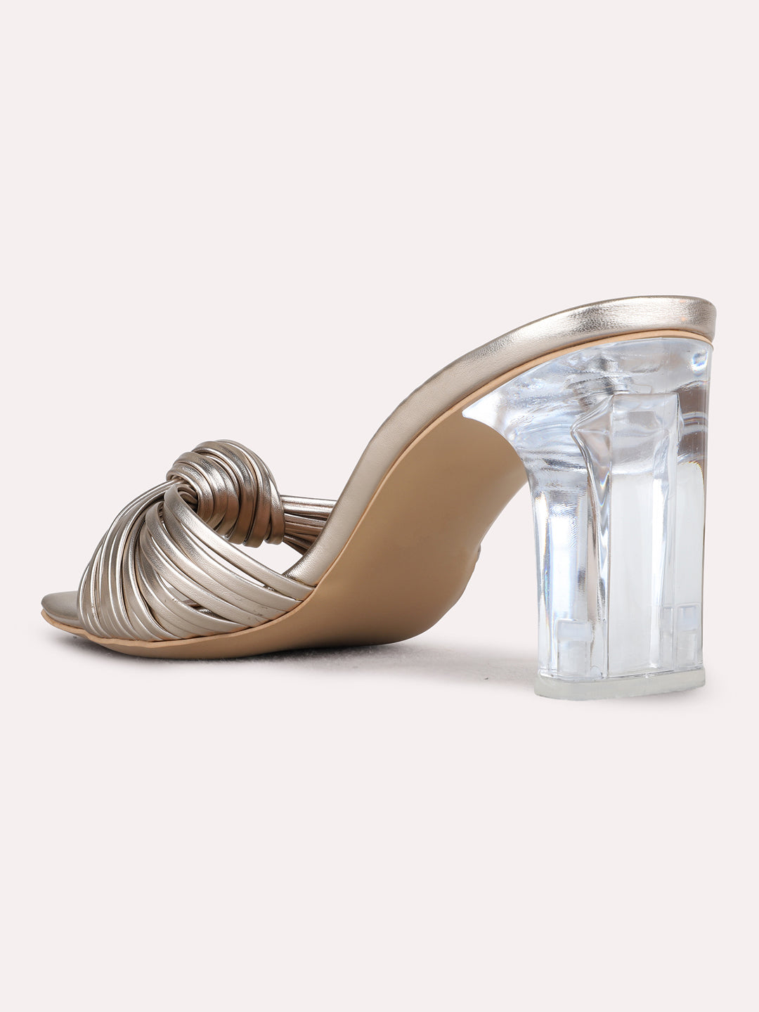Womens Golden Party Wear Solid Square Toe Block Heels