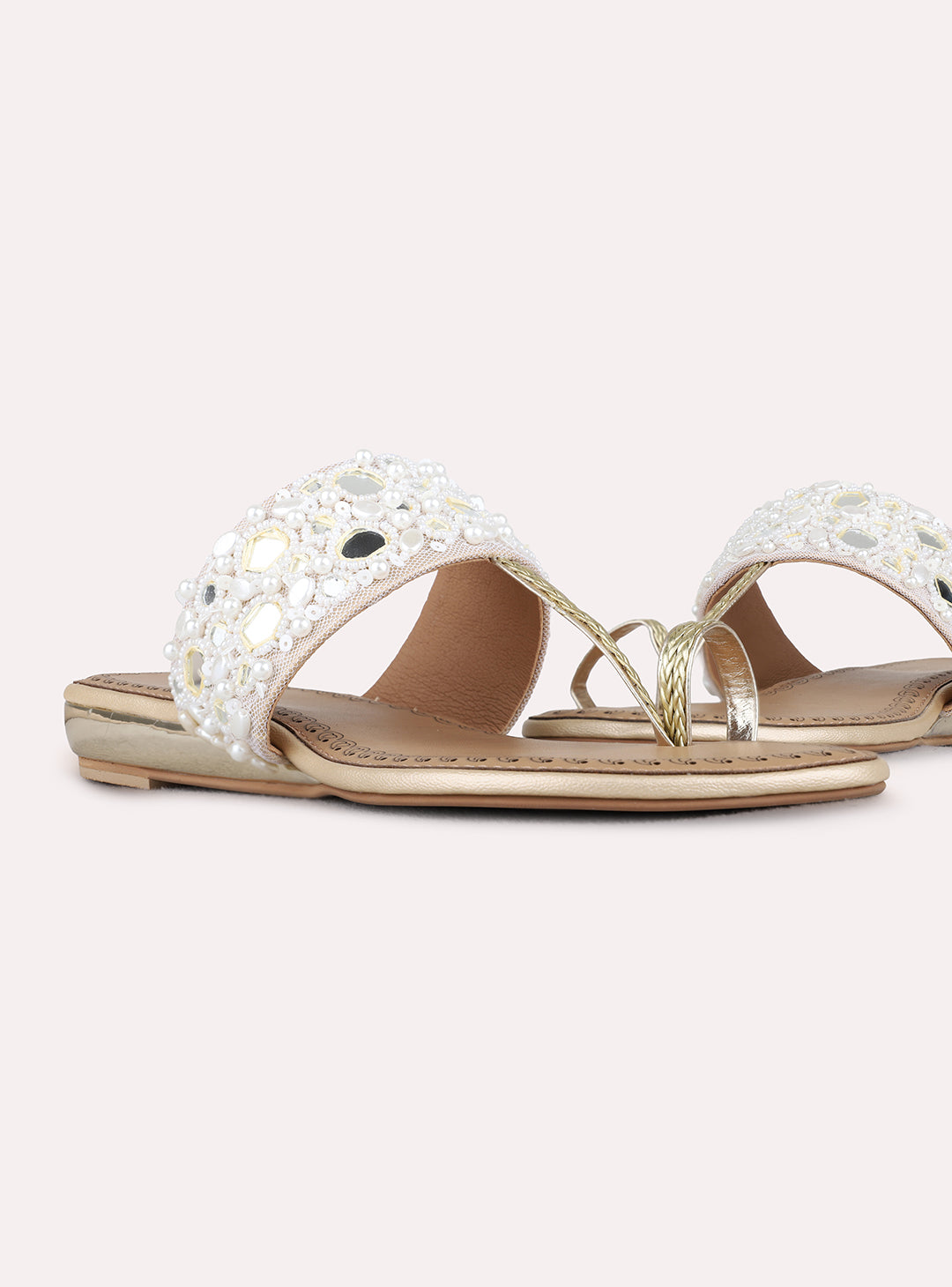 Womens Golden Ethnic Embellished Pattern Round Toe Wedges