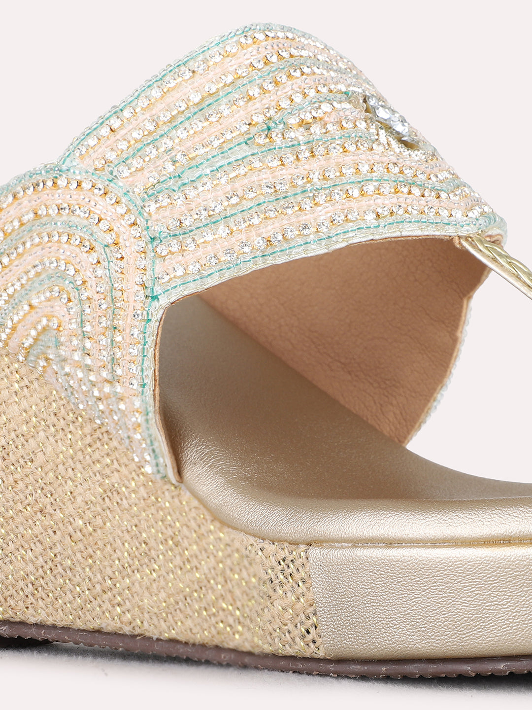 Womens Rose Gold Ethnic Embellished Pattern Round Toe Wedge Heels