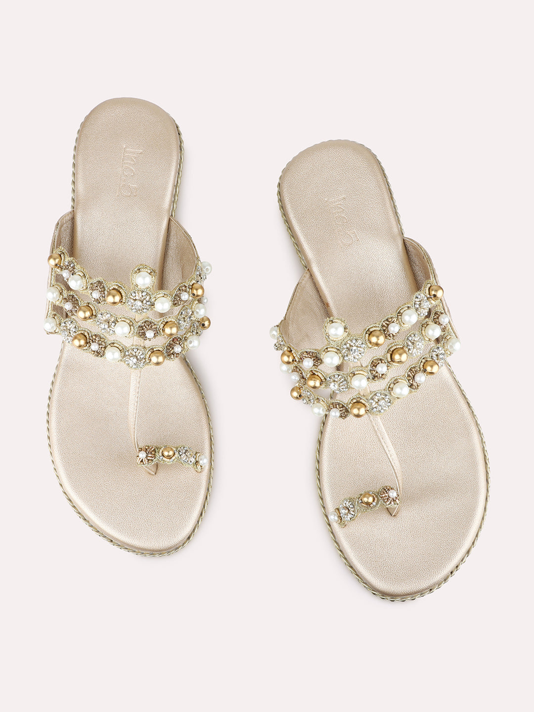 Womens Golden Ethnic Embellished Pattern Round Toe Wedge Heels