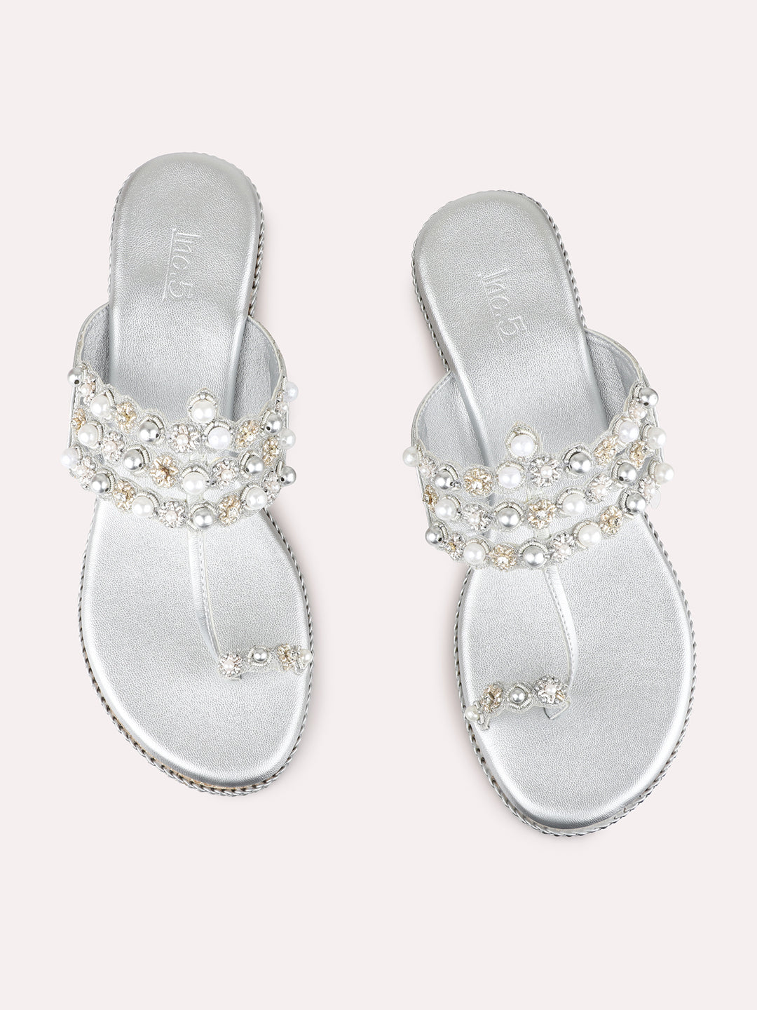 Womens Silver Ethnic Embellished Round Toe Wedge Heels