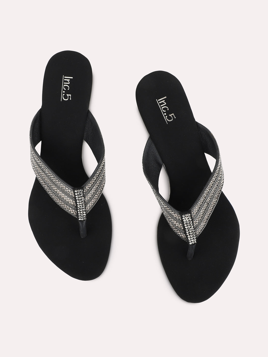 Womens Black Ethnic Embellished Round Toe Kitten Heels