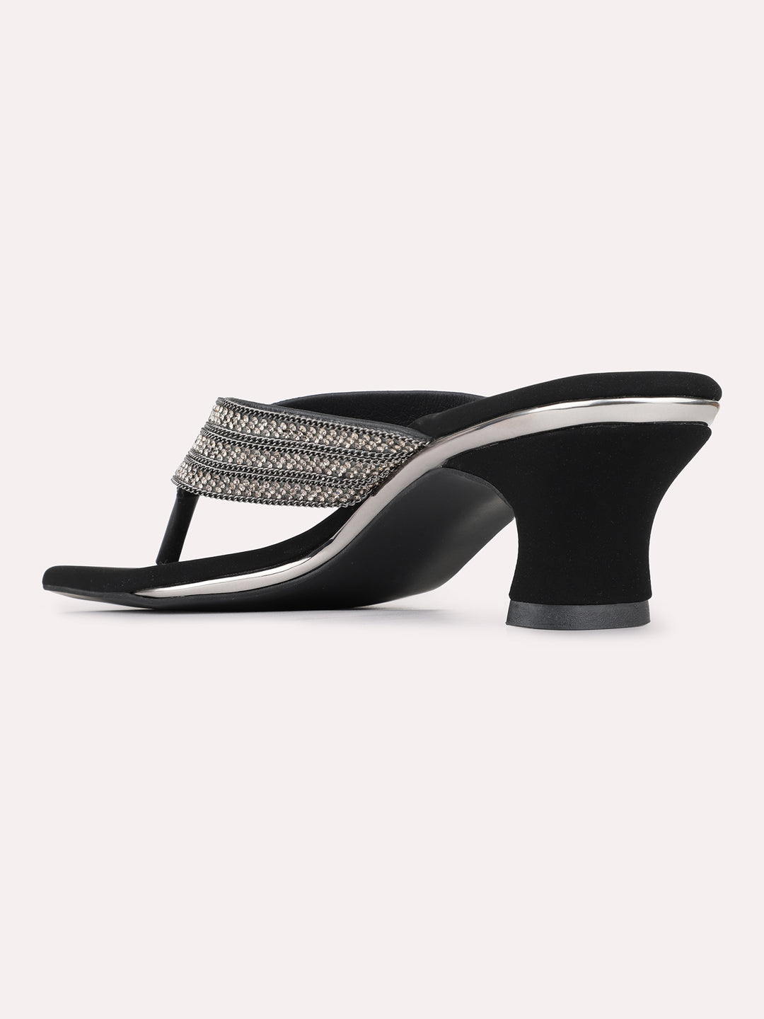 Womens Black Ethnic Embellished Round Toe Kitten Heels