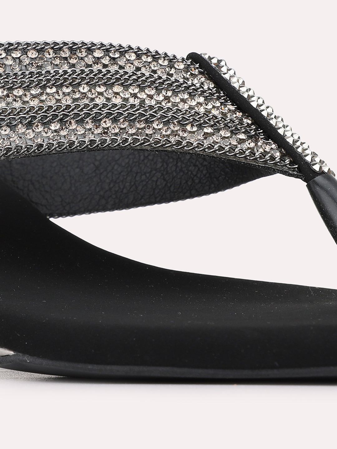 Womens Black Ethnic Embellished Round Toe Kitten Heels