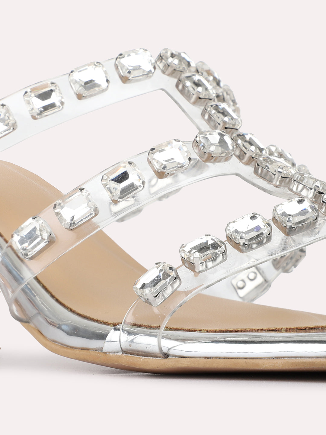 Womens Silver Ethnic Embellished Pattern Square Toe Block Heels
