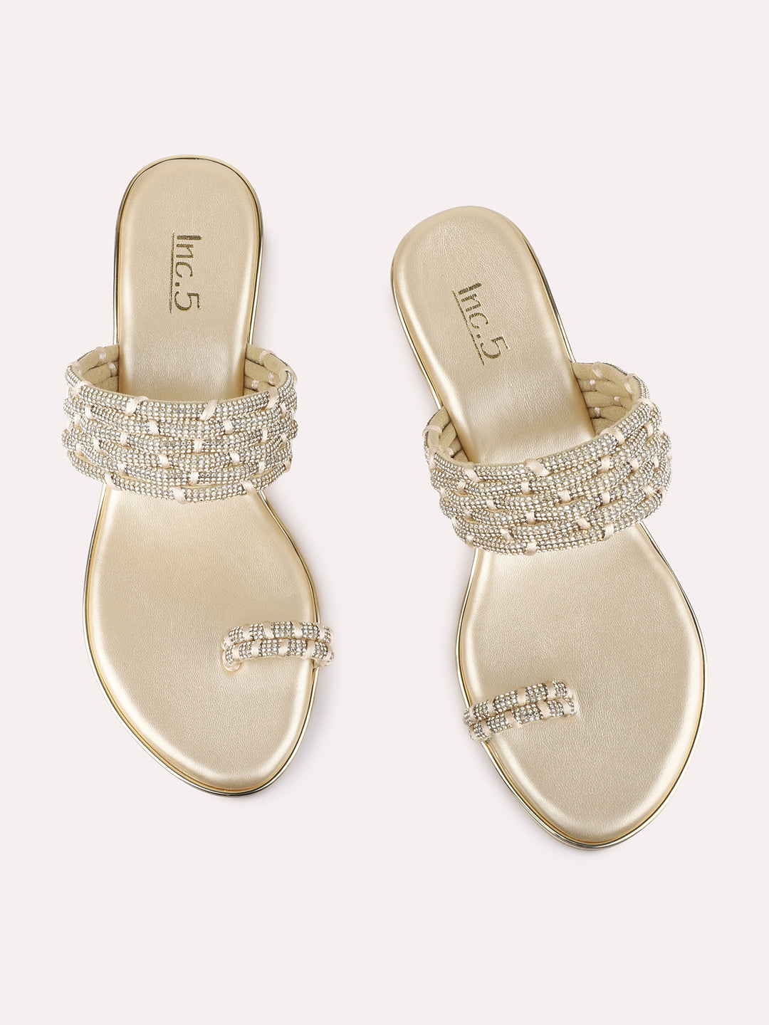 Womens Golden Party Wear Embellished Round Toe Wedge Heels