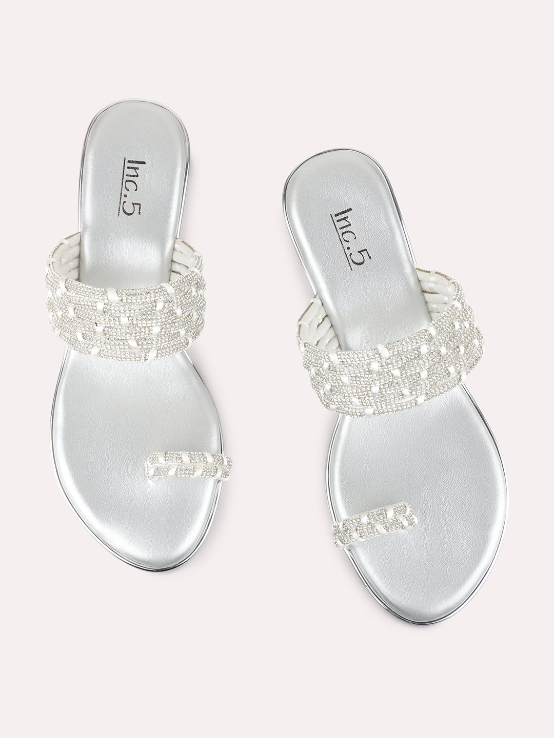 Womens Silver Ethnic Embellished Round Toe Wedge Heels
