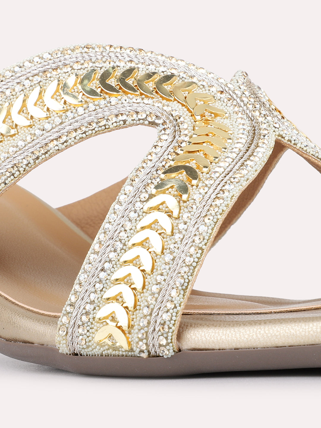 Womens Golden Party Wear Embellished Square Toe Block Heels