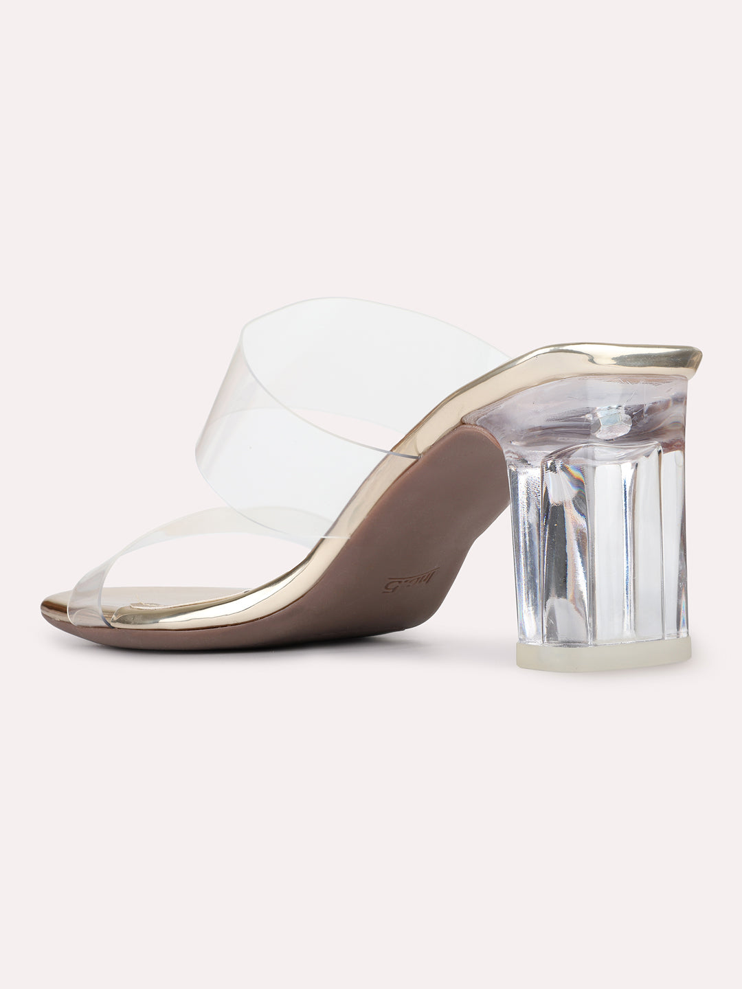 Womens Golden Ethnic Transparent Square Toe Block Heels