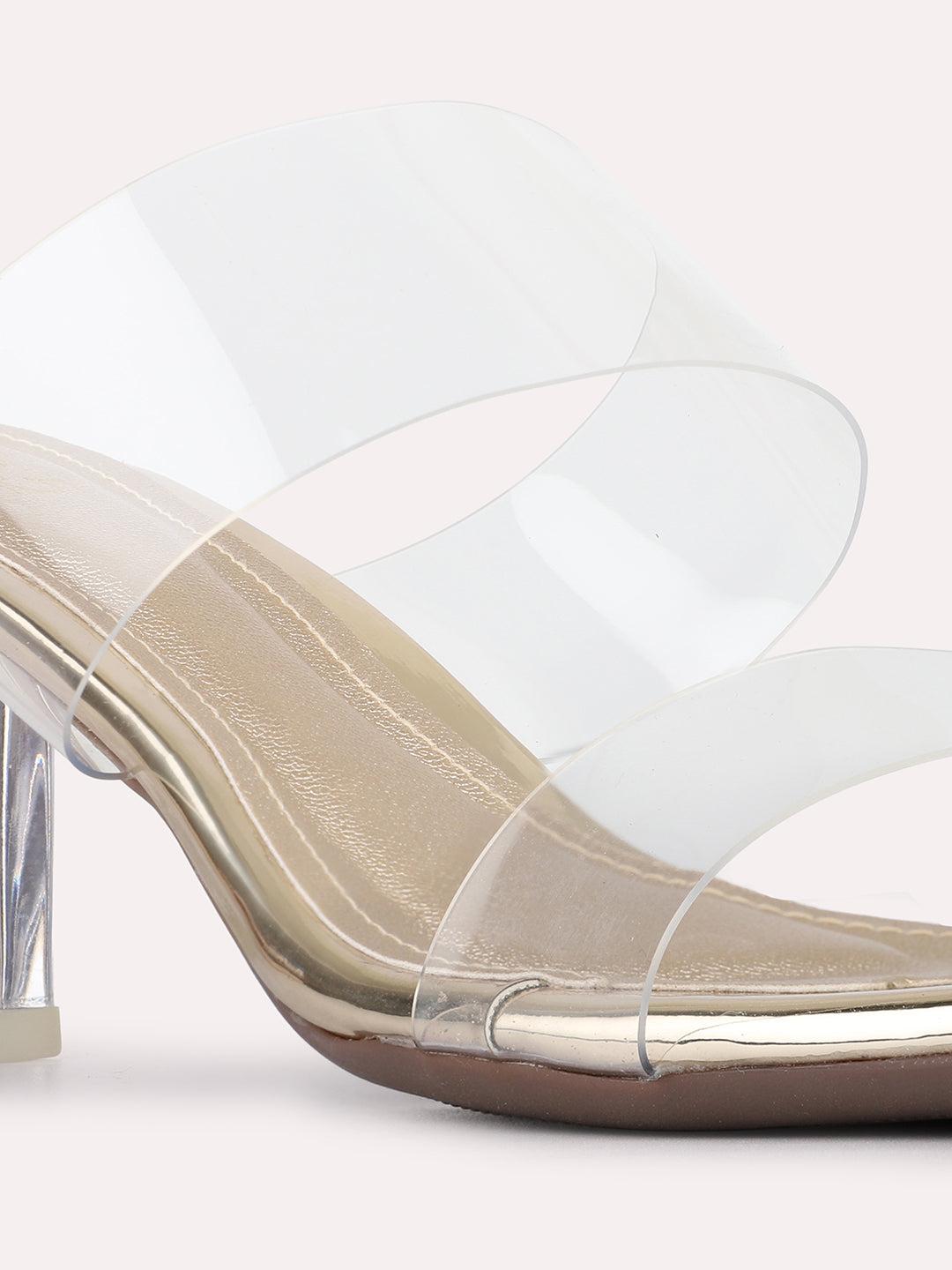 Womens Golden Ethnic Transparent Square Toe Block Heels