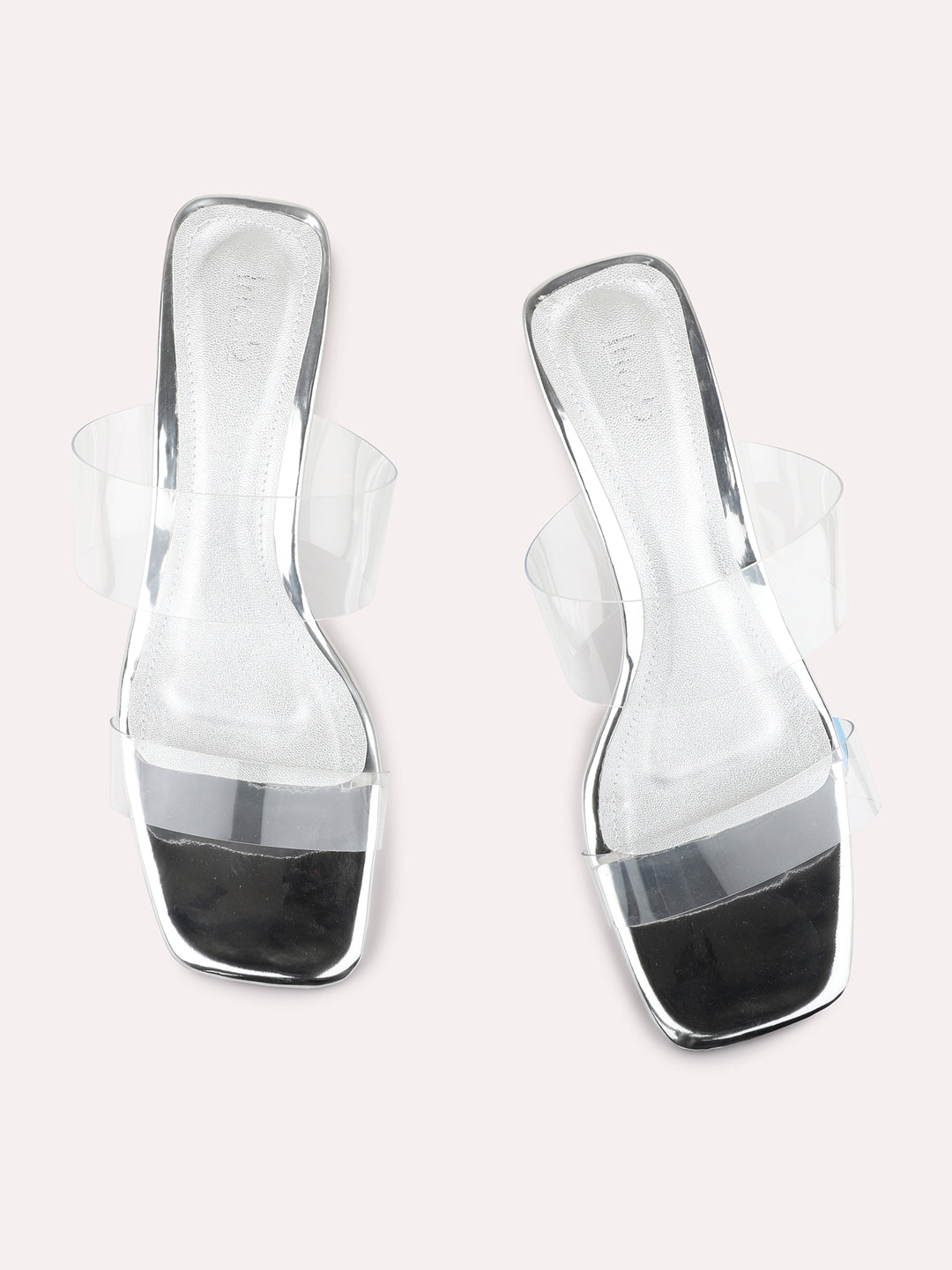Womens Silver Ethnic Transparent Square Toe Block Heels