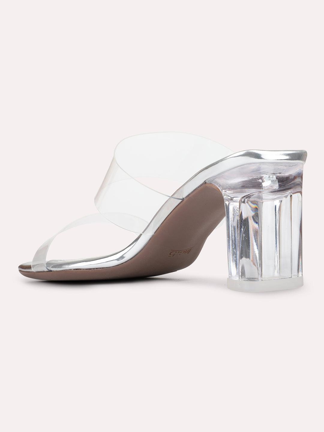 Womens Silver Ethnic Transparent Square Toe Block Heels