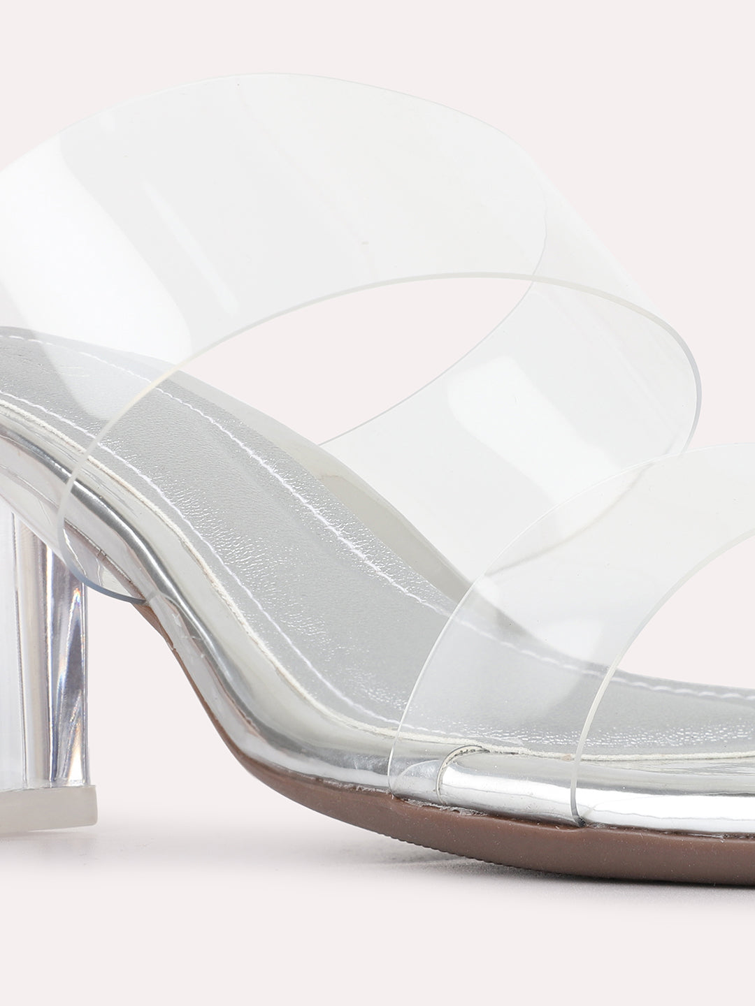Womens Silver Ethnic Transparent Square Toe Block Heels