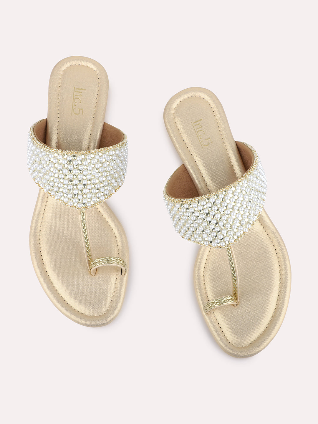 Womens Golden Party Wear Embellished Round Toe Block Heels