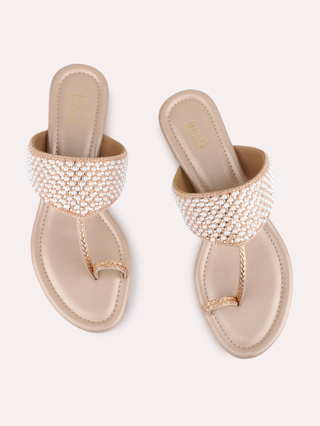 Womens Rose Gold Party Wear Embellished Round Toe Block Heels