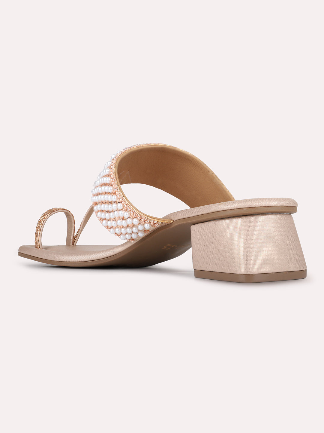 Womens Rose Gold Party Wear Embellished Round Toe Block Heels