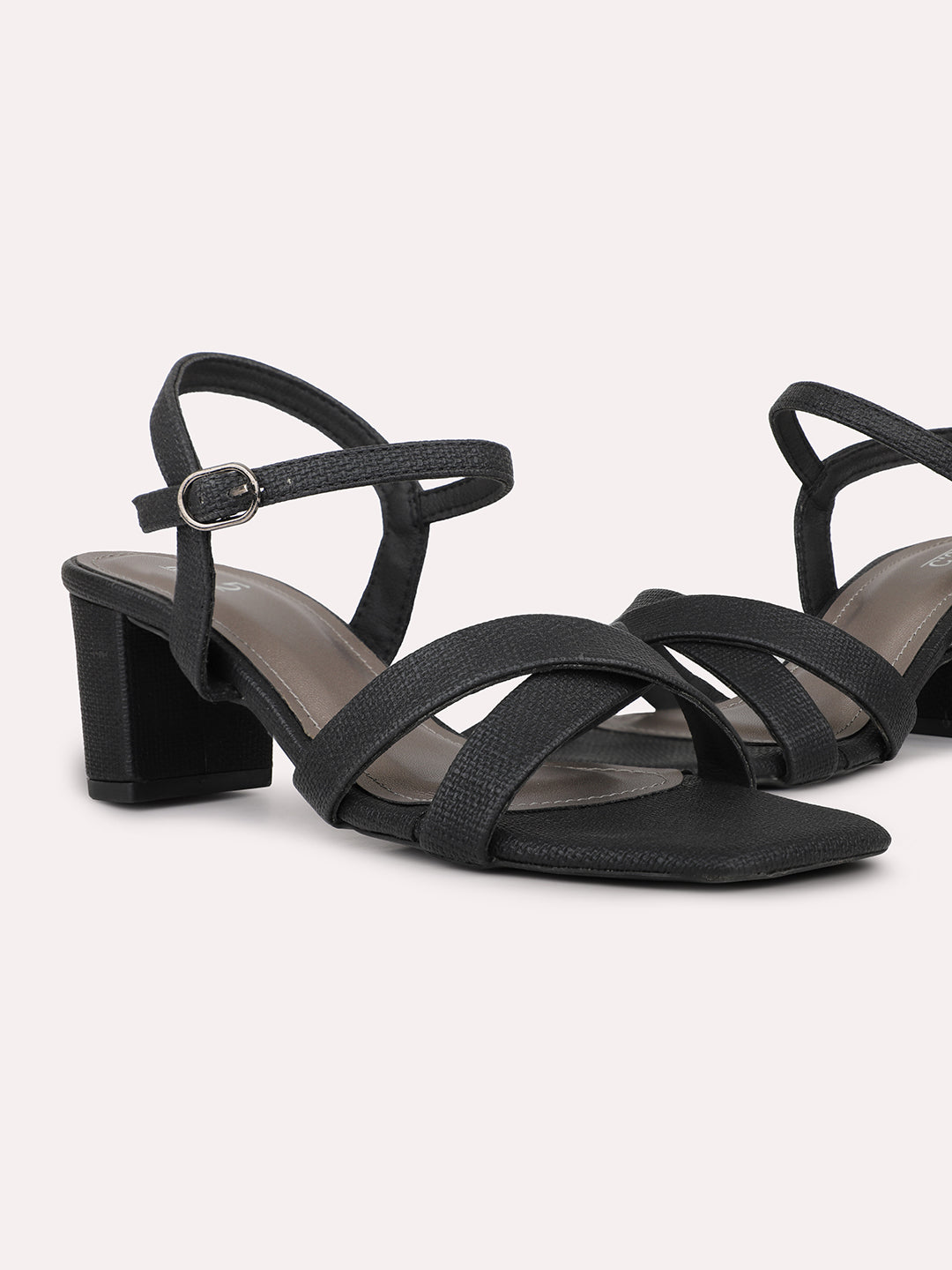 Womens Black Party Wear Solid Square Toe Sandals