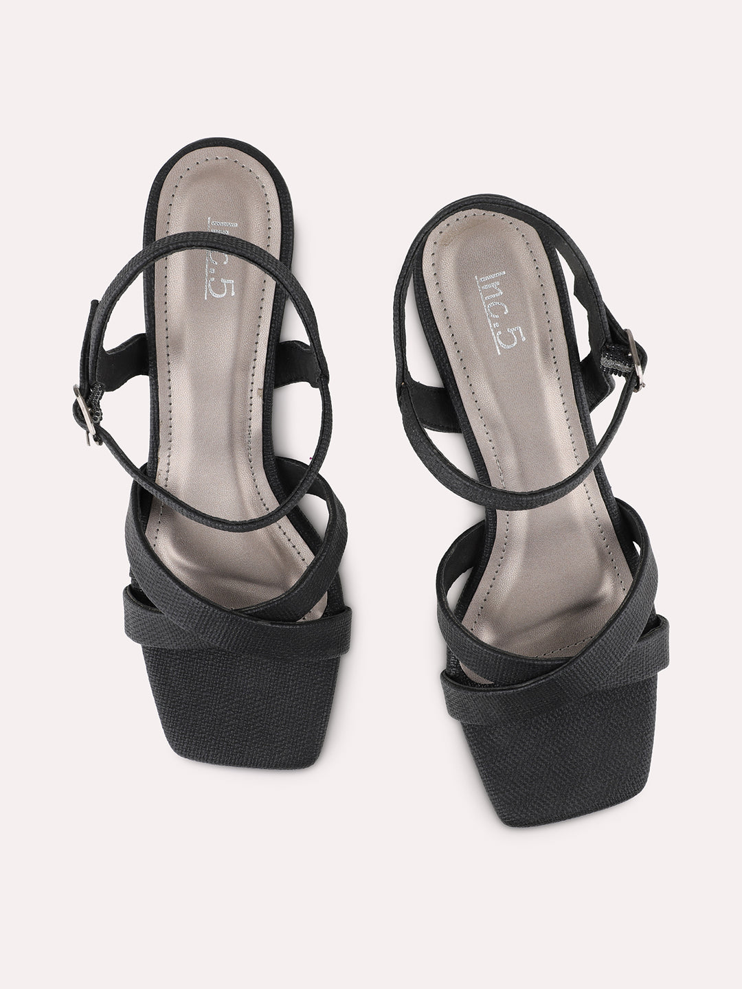 Womens Black Party Wear Solid Square Toe Sandals