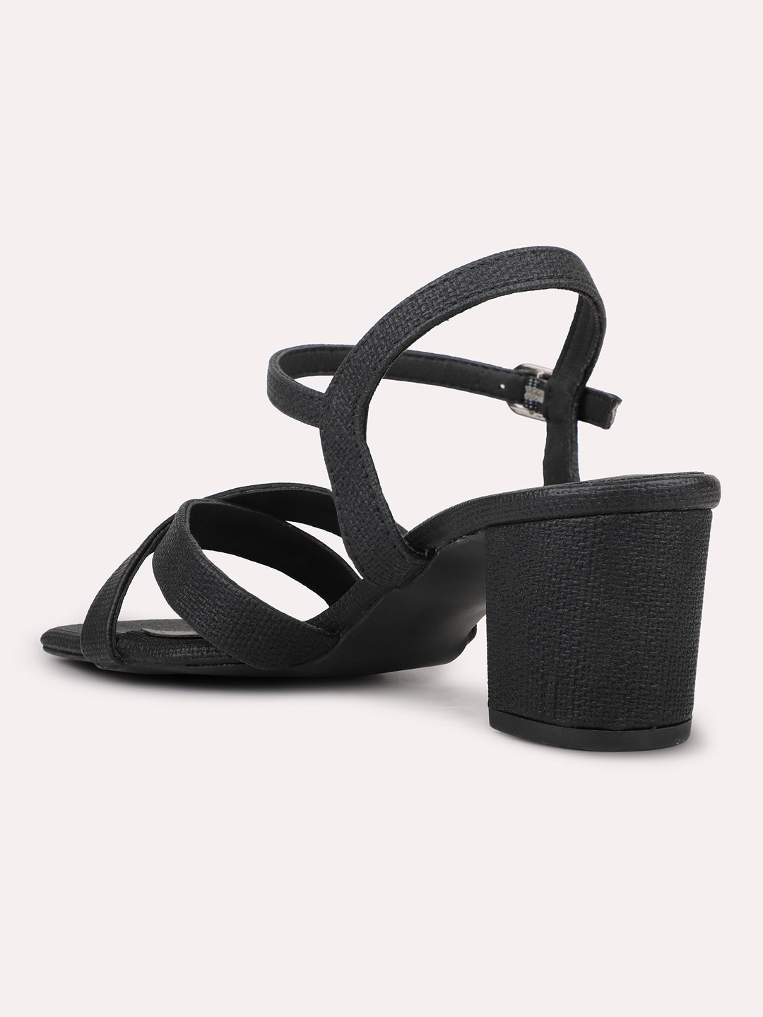 Womens Black Party Wear Solid Square Toe Sandals