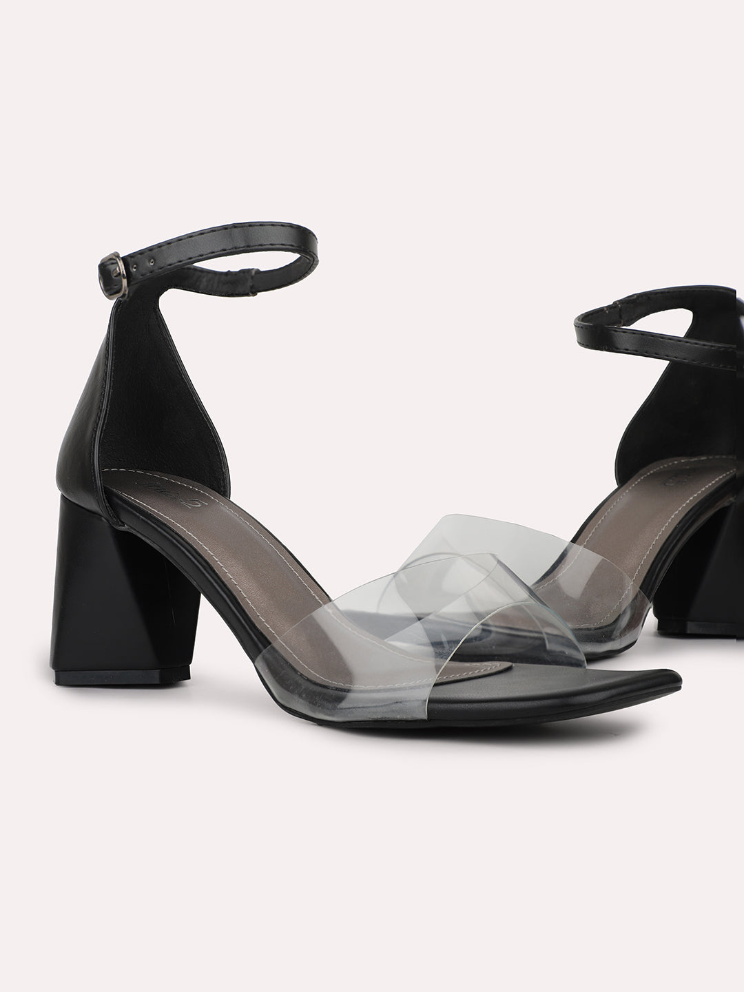 Womens Black Party Wear Transparent Square Toe Sandals