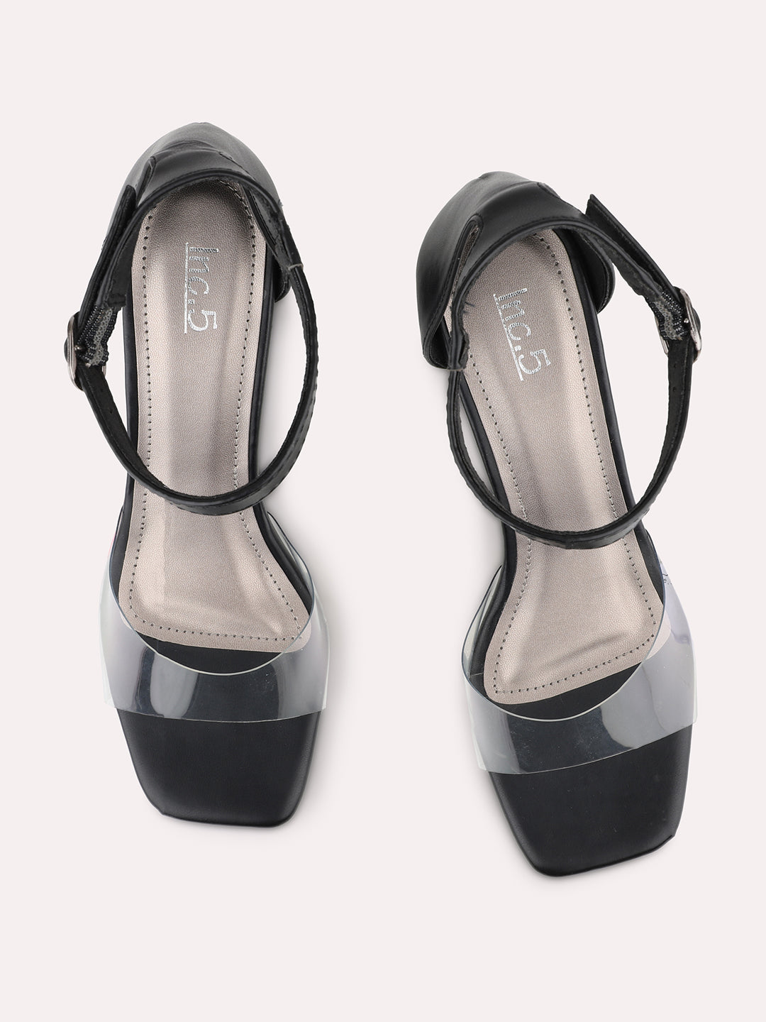 Womens Black Party Wear Transparent Square Toe Sandals