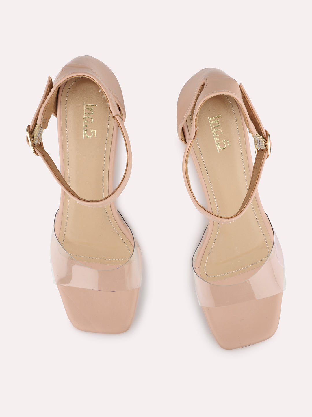 Womens Peach Party Wear Transparent Square Toe Sandals