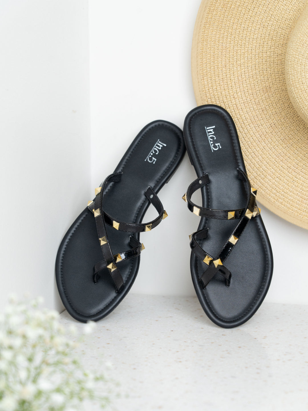 Womens Black Casual Strappy Open Toe Flats