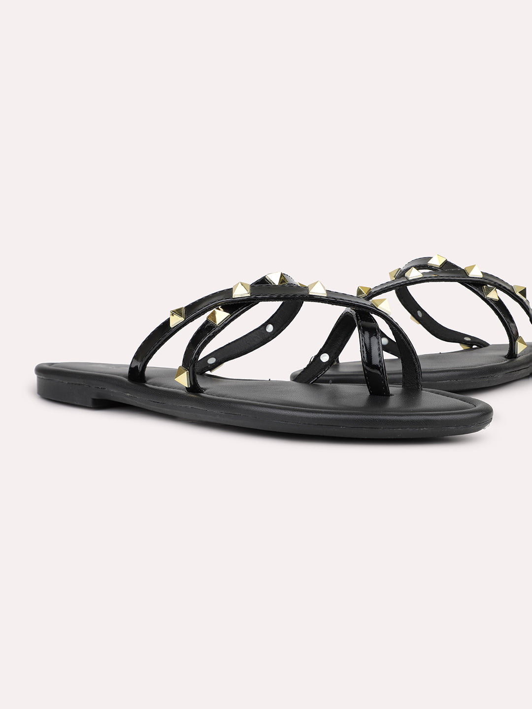 Womens Black Casual Strappy Open Toe Flats