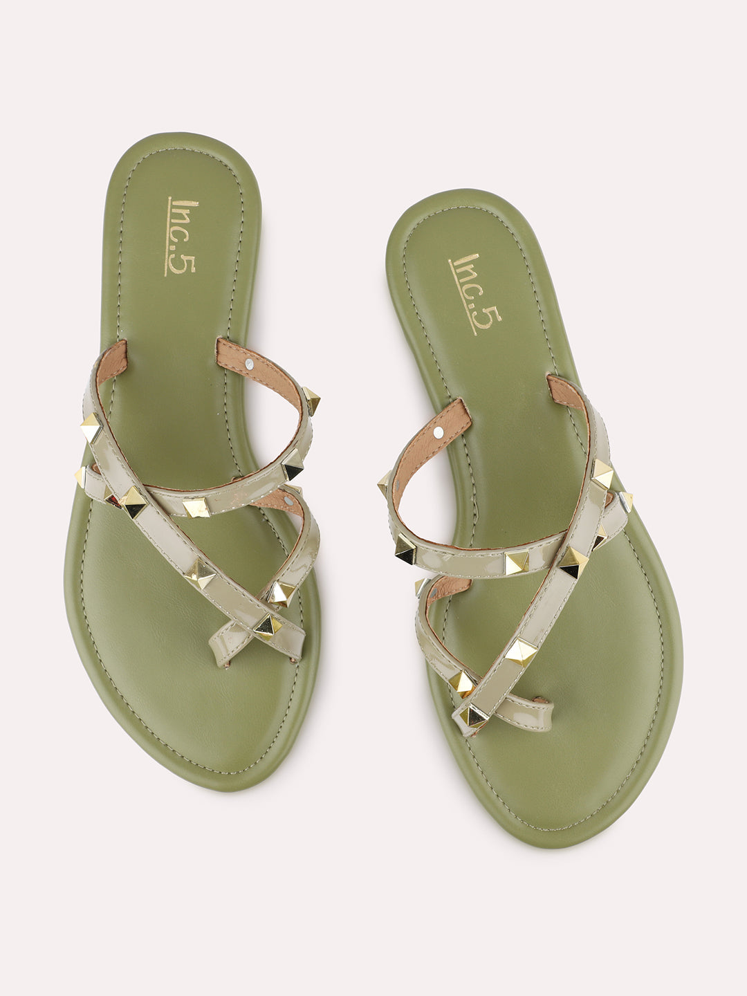 Womens Green Casual Strappy Open Toe Flats