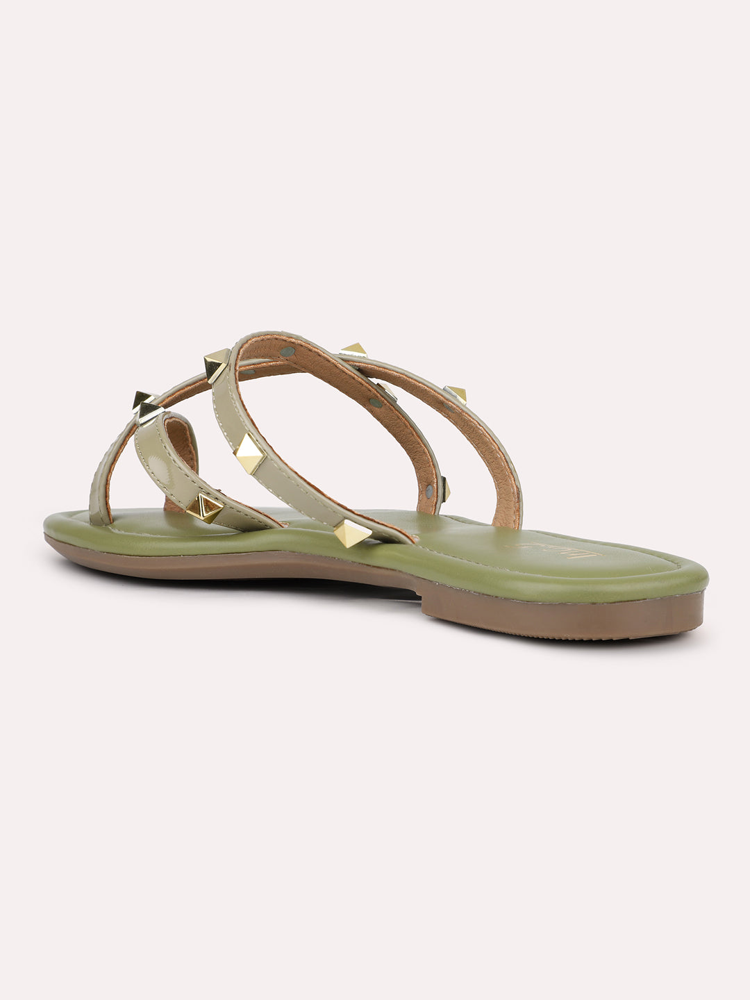 Womens Green Casual Strappy Open Toe Flats