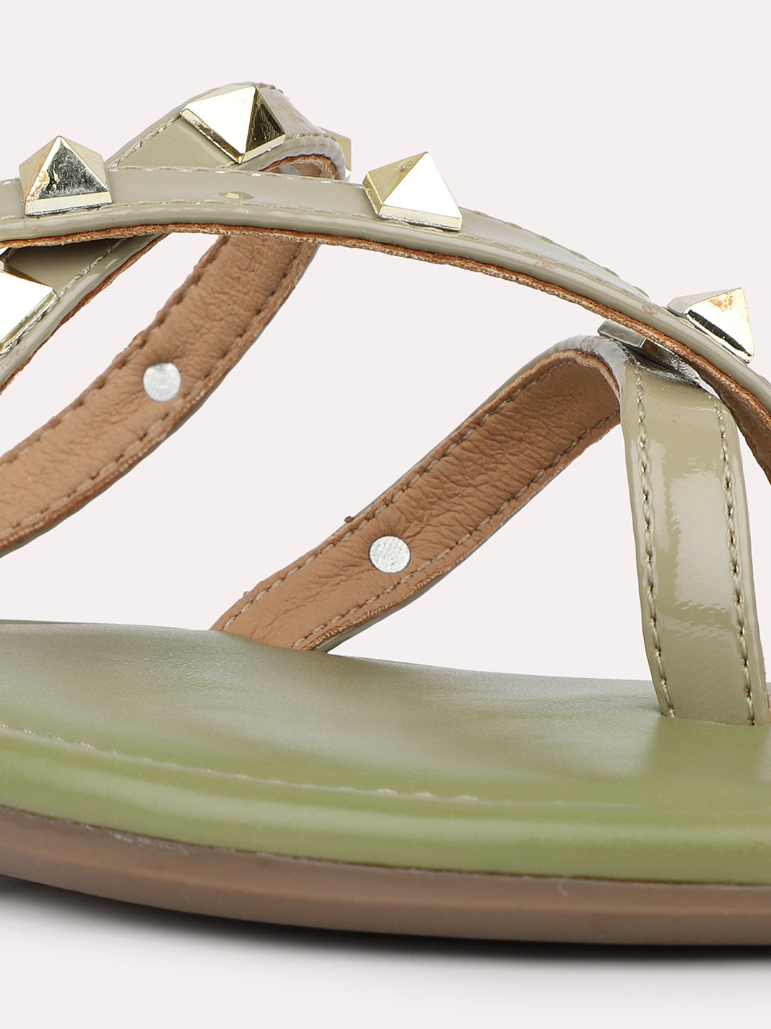 Womens Green Casual Strappy Open Toe Flats