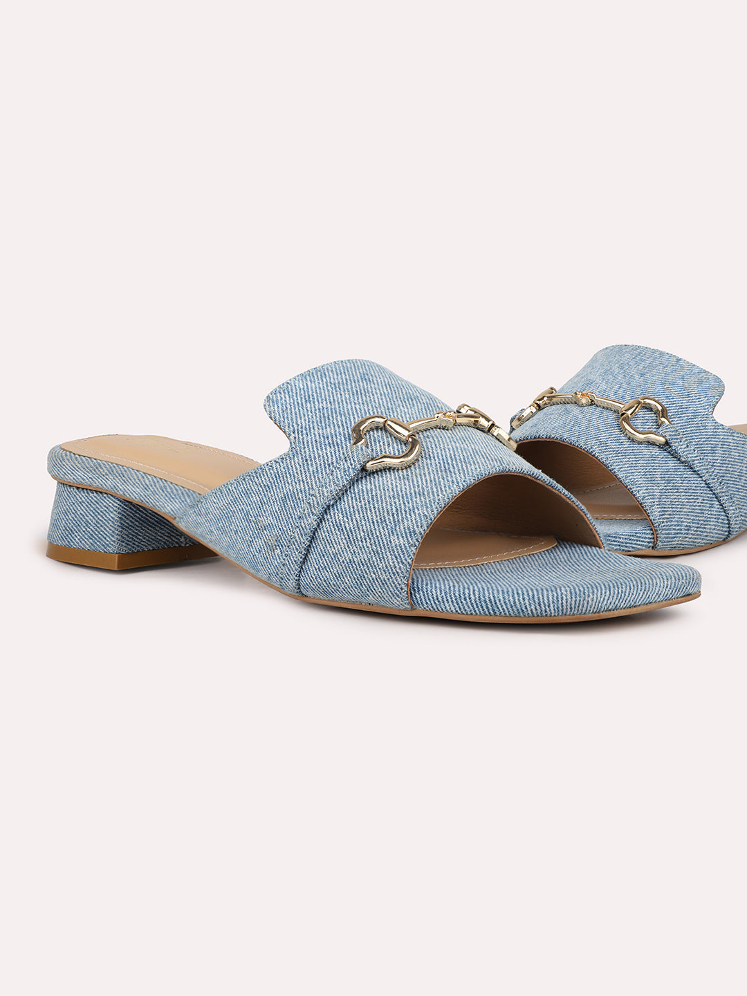 Womens Denim Blue Casual Square Toe Mules