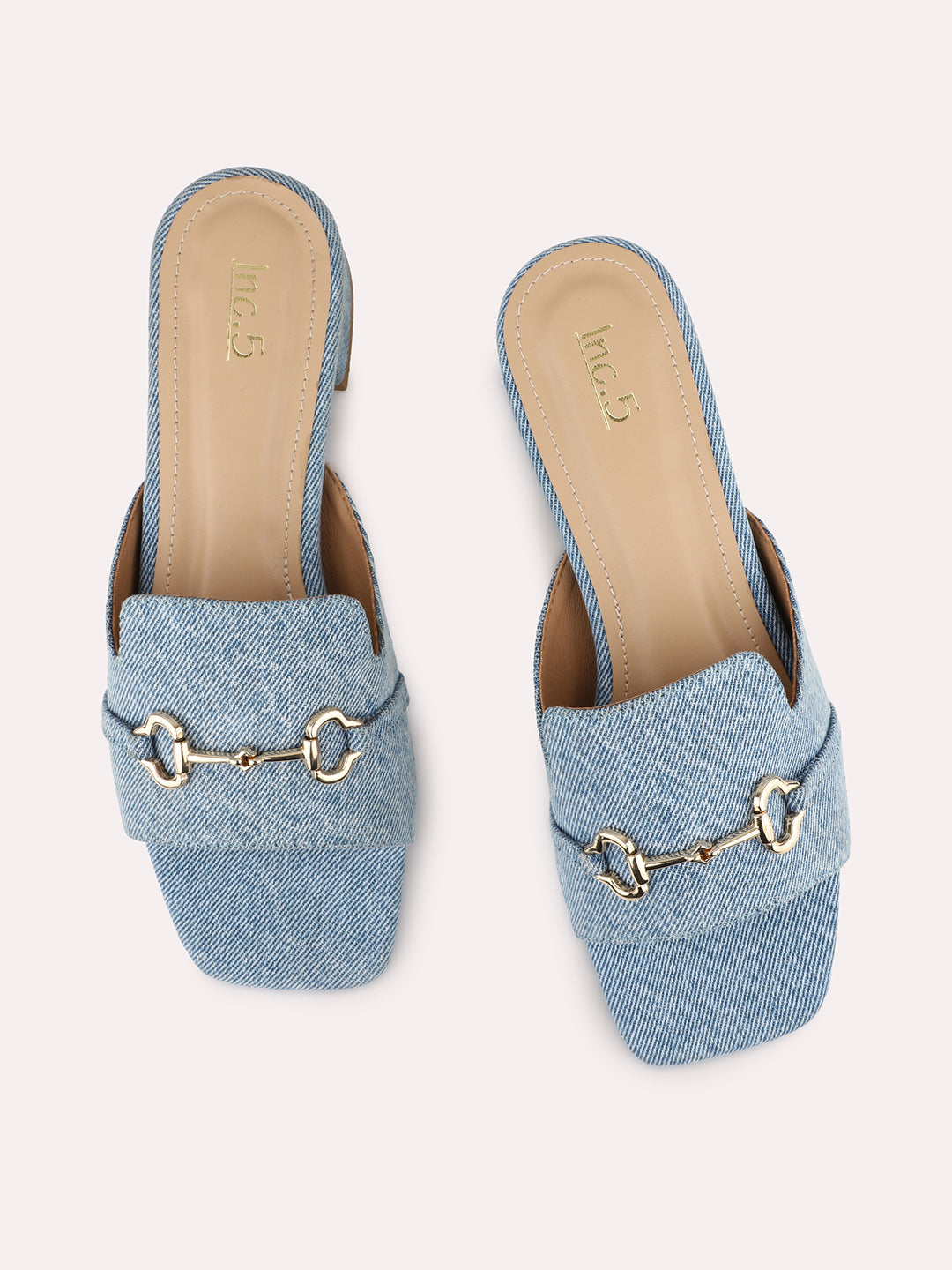 Womens Denim Blue Casual Square Toe Mules