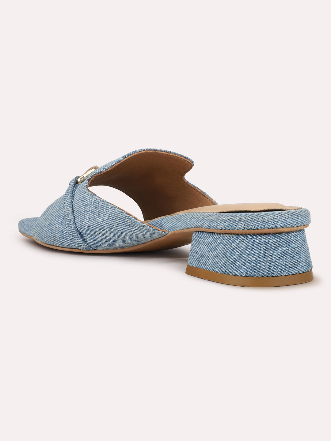 Womens Denim Blue Casual Square Toe Mules