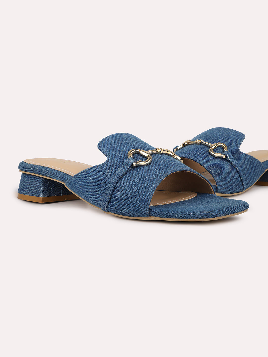 Womens Denim Navy Casual Square Toe Mules