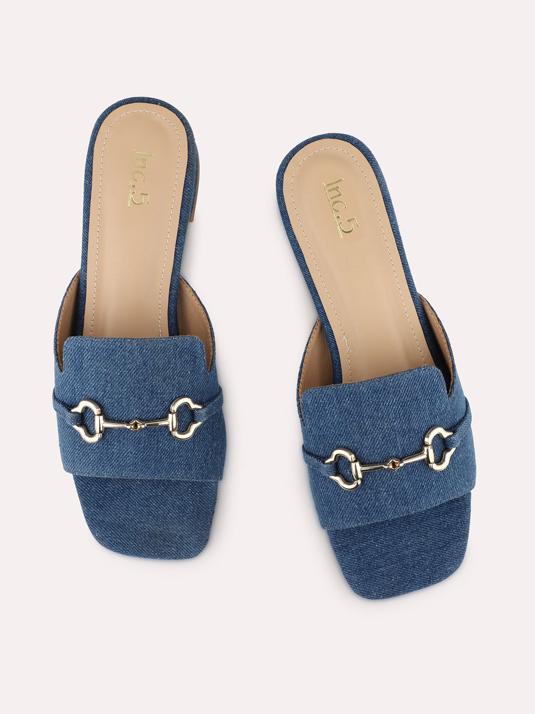 Womens Denim Navy Casual Square Toe Mules