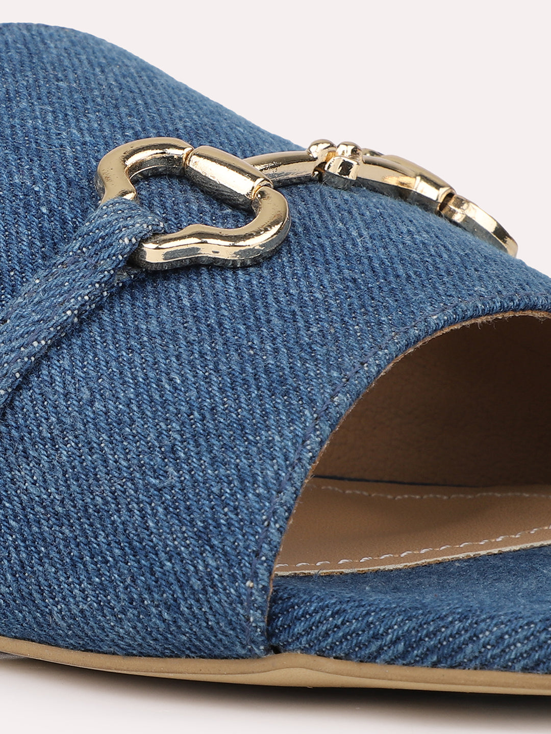 Womens Denim Navy Casual Square Toe Mules