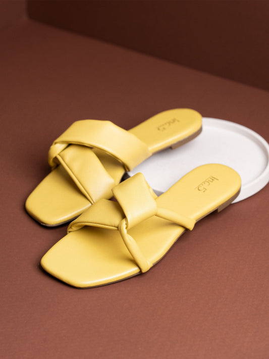 Womens Yellow Casual Open Toe Flats