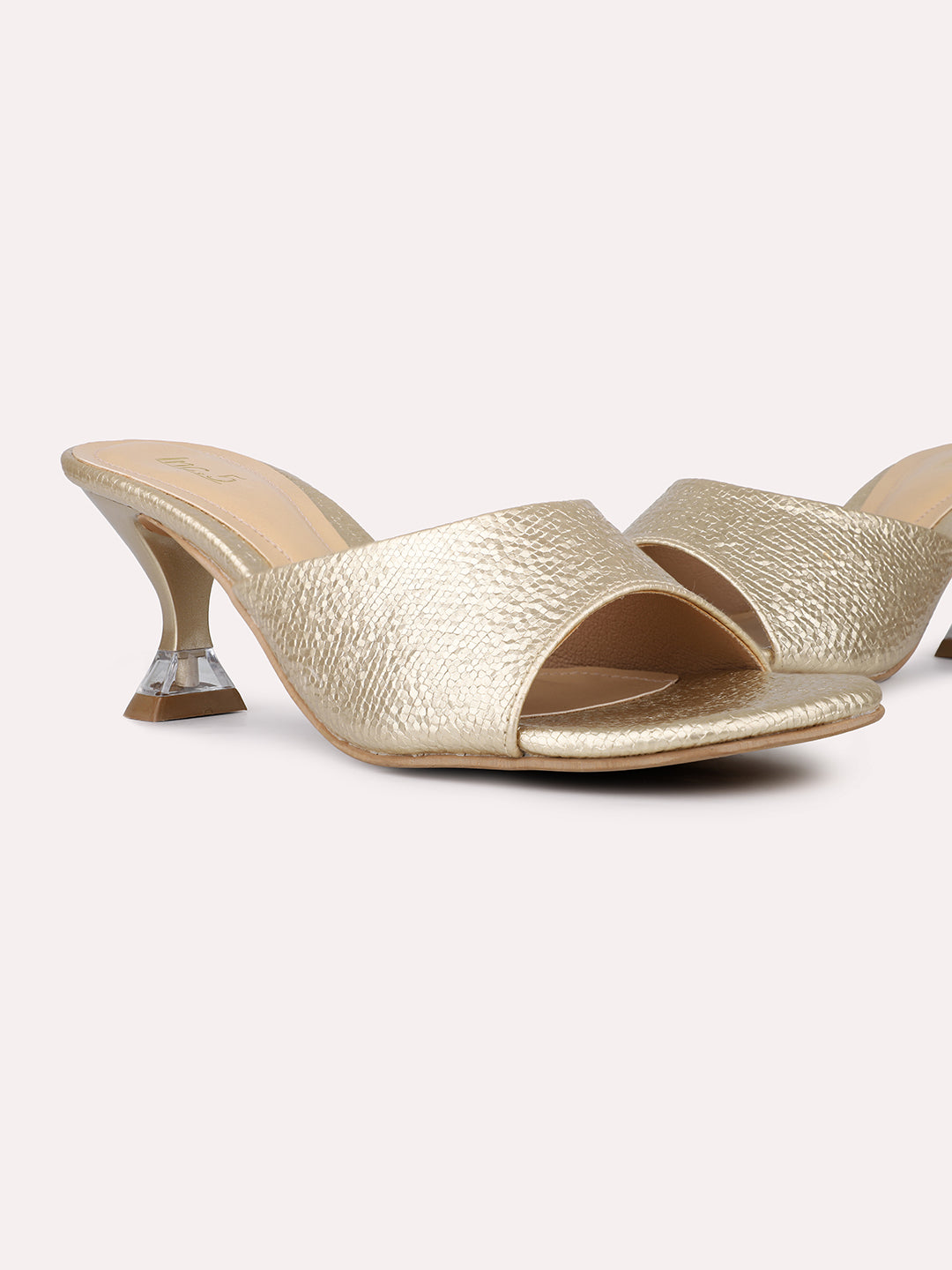 Womens Golden Party Wear Round Toe Mules