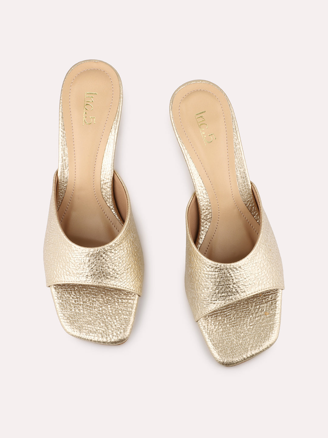 Womens Golden Party Wear Round Toe Mules