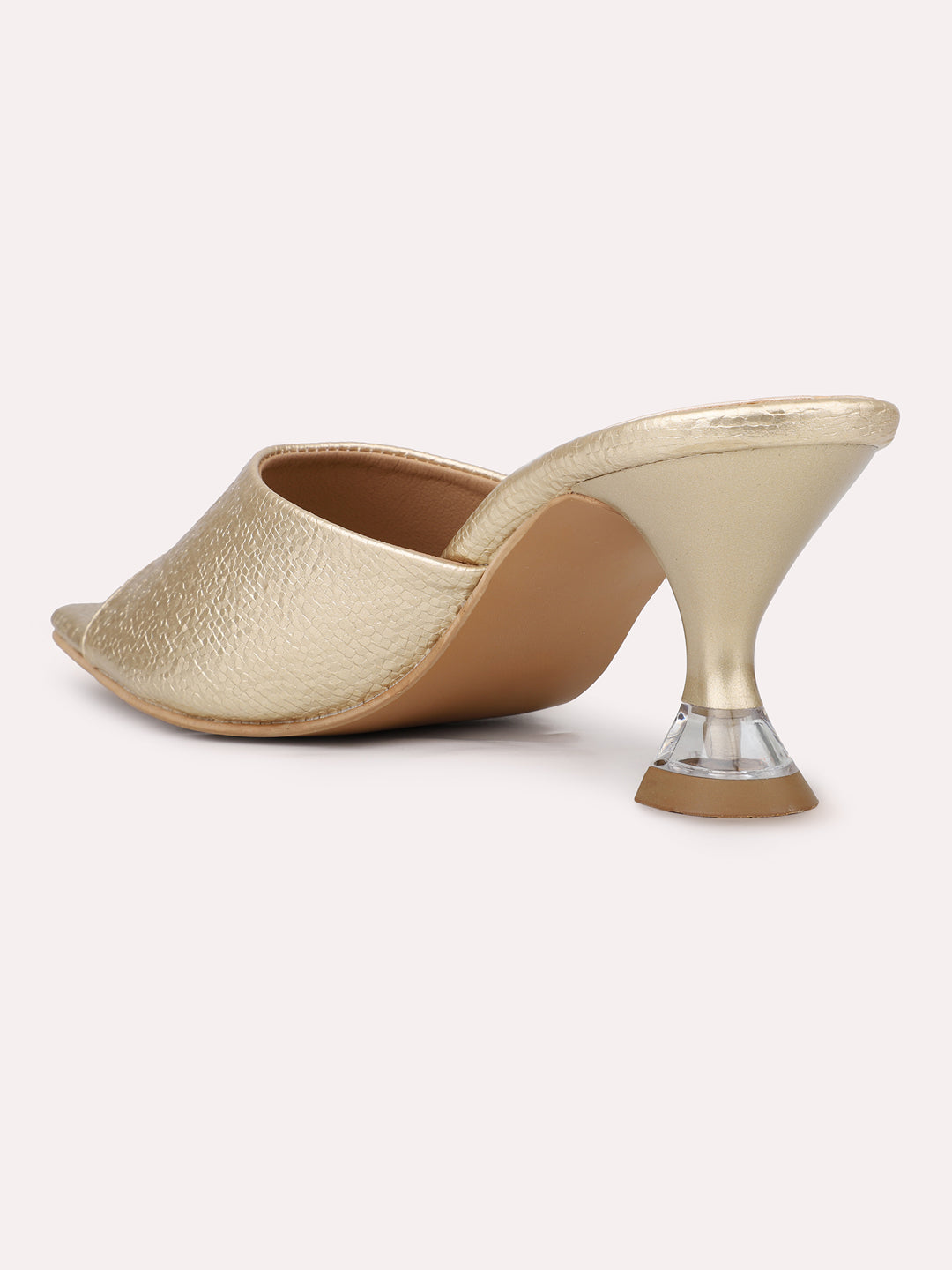 Womens Golden Party Wear Round Toe Mules