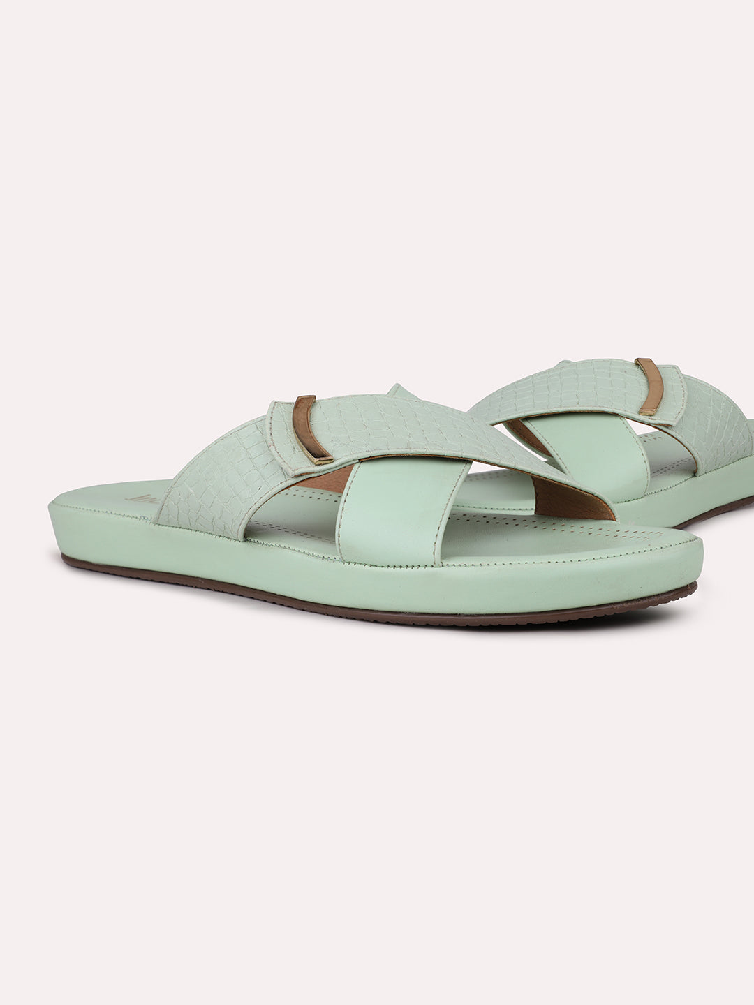 Womens Green Casual Open toe Flat Mules