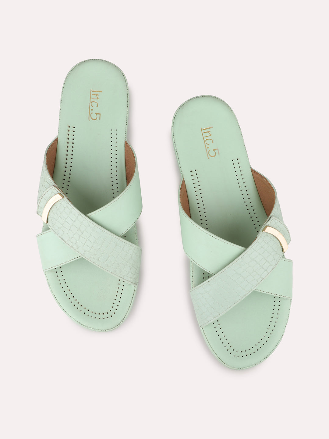 Womens Green Casual Open toe Flat Mules