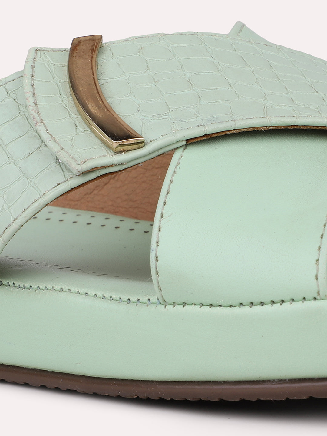 Womens Green Casual Open toe Flat Mules