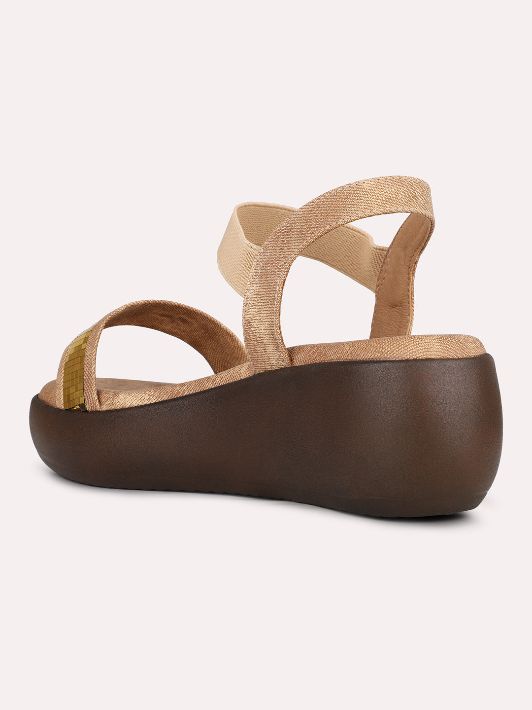 Womens Tan Solid Round Toe Party Wear Wedge Heel Sandals