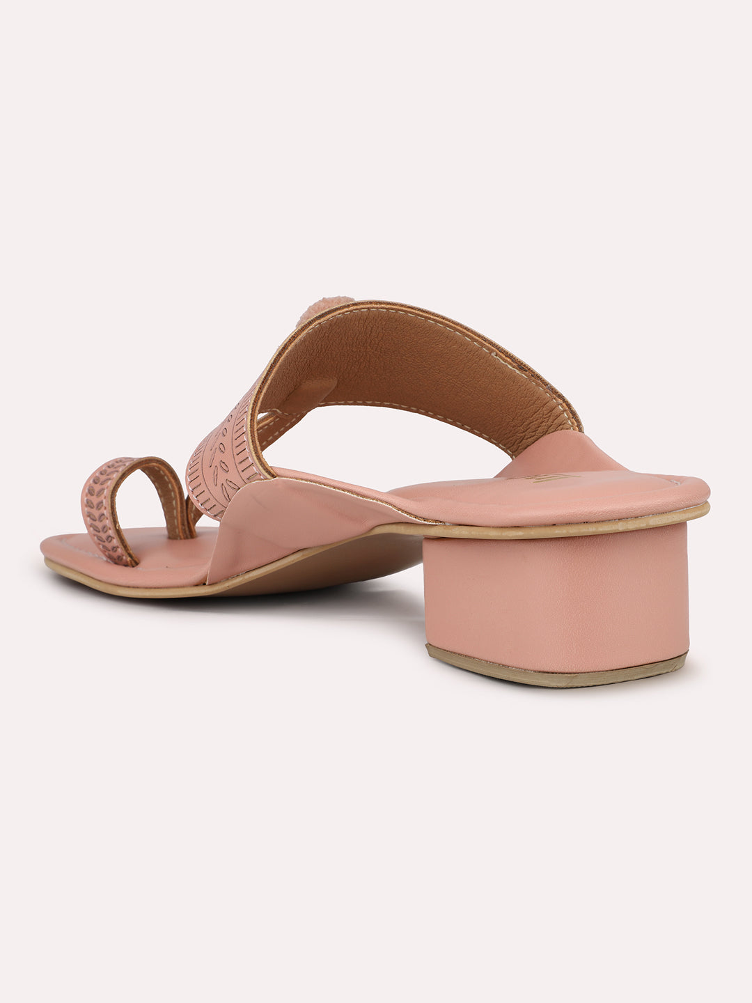 Womens Peach Ethnic Thong Block Heel Sandals