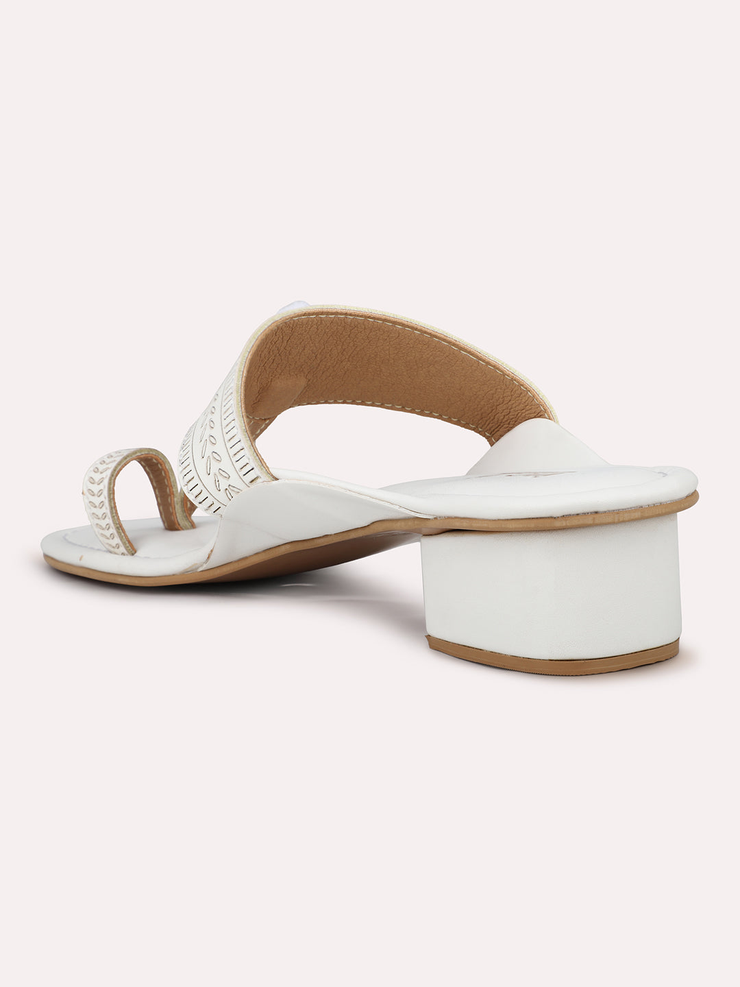 Womens White Ethnic Thong Block Heel Sandals