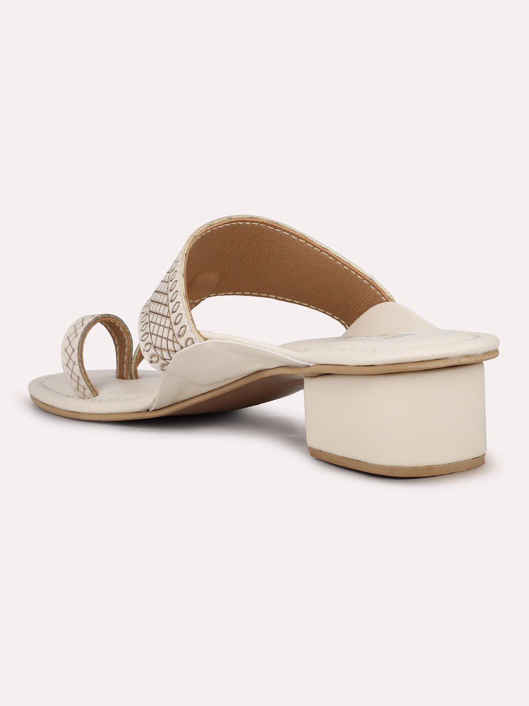 Womens Cream Ethnic Thong Block Heel Sandals