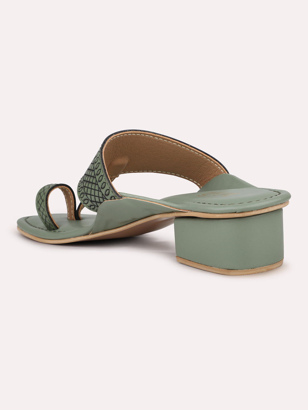 Womens Green Ethnic Thong Block Heel Sandals