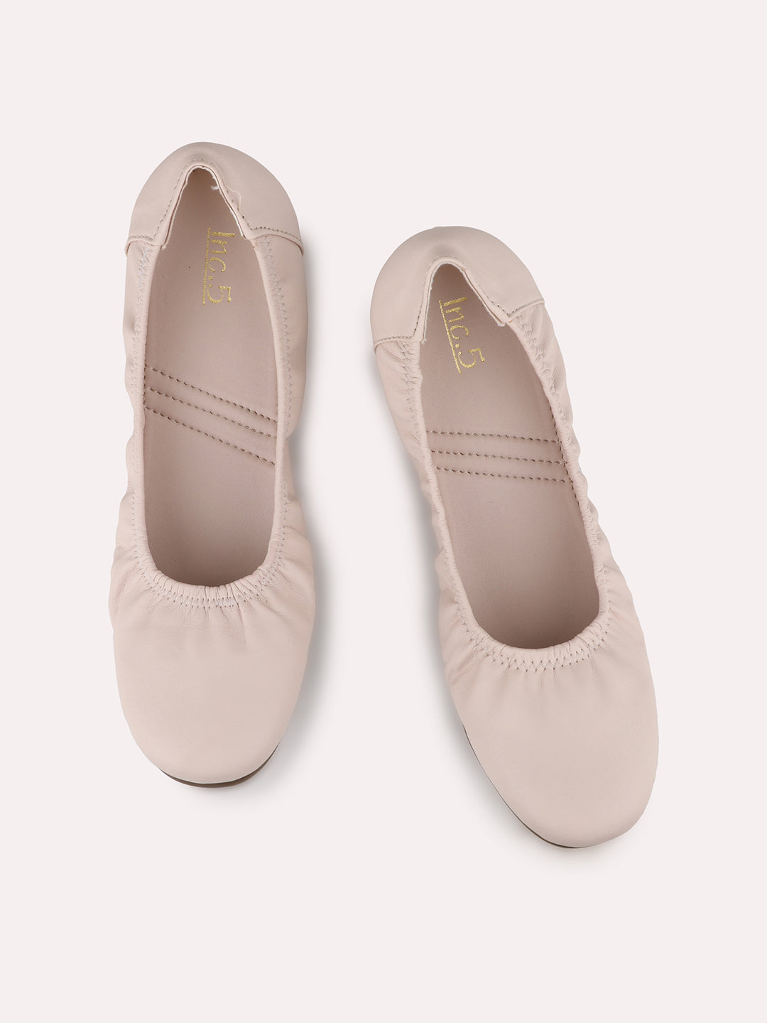 Women Cream Round Toe Ballerinas Flats